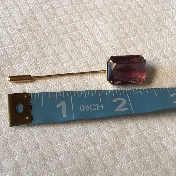 Stick Pin, goldtone and Amethyst (?)Faceted Stone. Pretty! - Picture 2 of 4